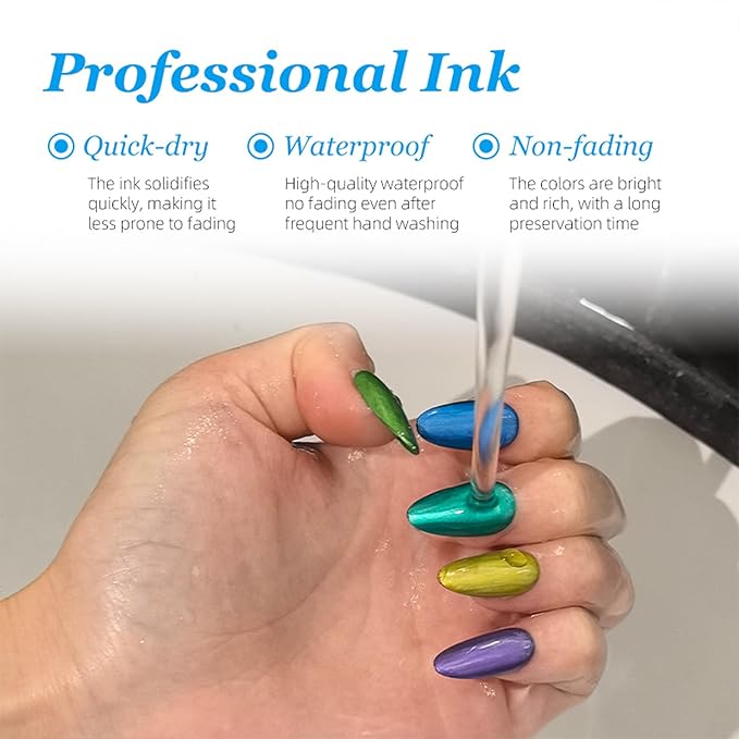 Metallic Nail Art Pens Set, 10 Colors Double-Ended Nail Marker Pens for Nail Design, Water-Based Quick Dry Paint Pens for DIY Manicure, Dotting Line Painting for Home & Salon