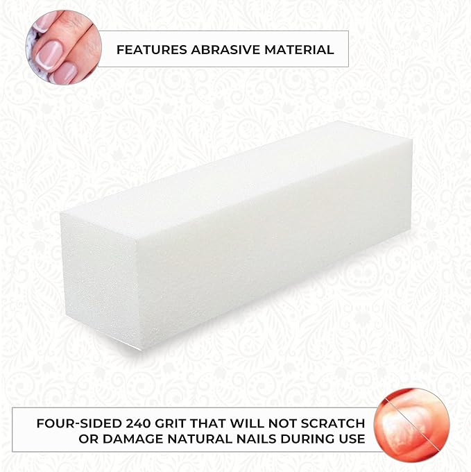ForPro Professional Collection Super White Buffing Block, 240 Grit, Four-Sided Manicure and Pedicure Nail Buffer, 3.75” L x 1” W x 1” H, 20-Count
