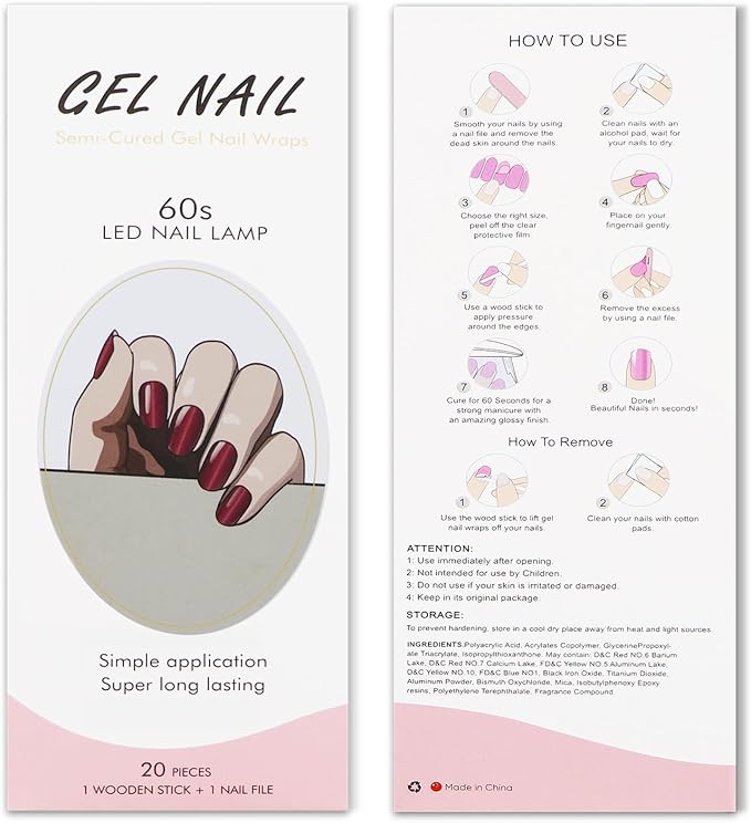JMEOWIO Gel Nail Stickers Cat Eyes Red Semi Cured Gel Nail Strips Wraps UV/LED Nails Art Design Decoration Accessories