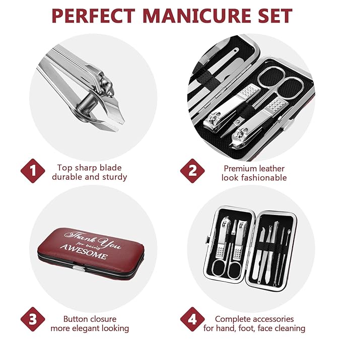 Therwen 24 Sets Mother's Day Gift Manicure Set Stainless Steel Nail Clippers 8 in 1 Grooming Nail Kit Employee Appreciation Gift Professional Pedicure Tool for Women Coworker Personal Care(Race Red)