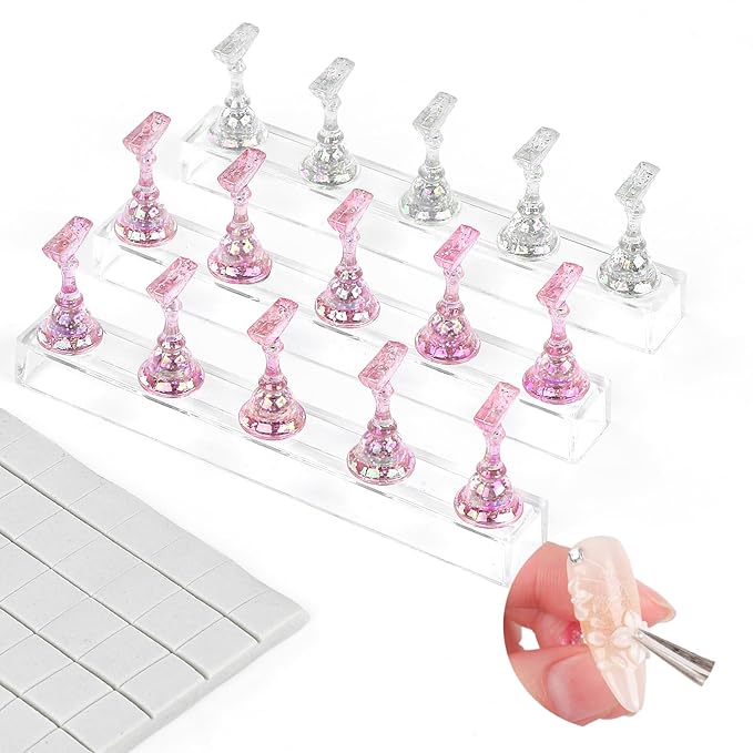 SAVILAND 3 Set Nail Holder for Painting Nails:Nail Stand for Press Ons Powerful Magnetic Nail Stand Fake Nail Stand for Nail Holder Nail Display Press on 40 Pcs Reusable Adhesive Putty Home Use
