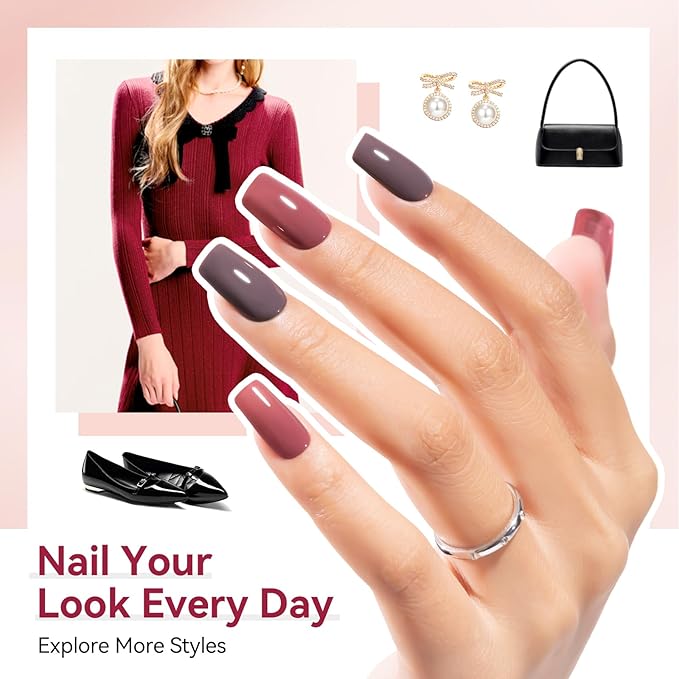 Nude Grays Nail Polish Set, 6 Colors Nude Pink Brown Red Dusty Rose Nail Polishes Neutral Color for All Seasons, Fast Air Dry Nail Art DIY at Home Manicure Gift for Women Girls