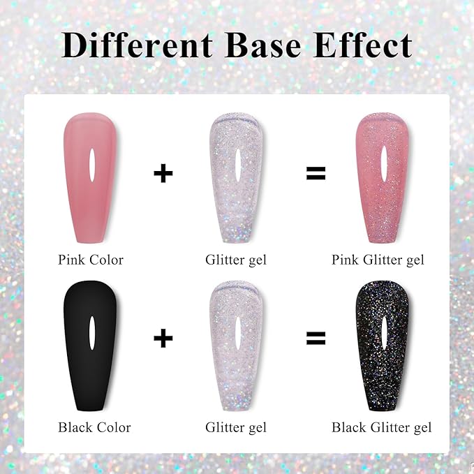Glitter Gel Polish,0.5 Fl Oz Clear Silver Iridescent Glitter Gel Nail Polish Sparkle Shimmer Gel Glitter Nail Polish Summer Rainbow Soak off LED UV Gel Nail Polish for Art DIY Manicure