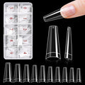 Yokilly Clear Coffin Nails Tips, 500 PCS Short C Curve Half Cover Soft Gel Nail Tips, 10 Sizes Acrylic Flase Nail Tips for Nail Salons and Home DIY