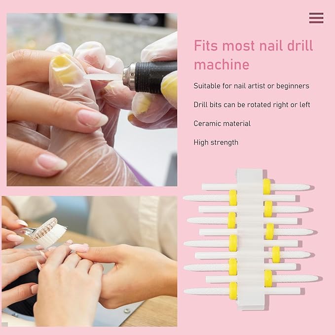 Sonew 10pcs Ceramic Nail Drill Bit Set, Gel Polish Cuticle Remover Bits, Nail Polishing Heads, Polish Removal Drill Bit, for Nail Artist Novice,