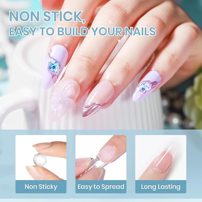 Sculpting Gel for Nail Art, Non-Stick Hand 3D Gel Nail Art Clear White and Green Aurora Molding Nails for Home Manicure, Nail Salon, Nail Charms, Solid, Extension, Carving Builder Gels