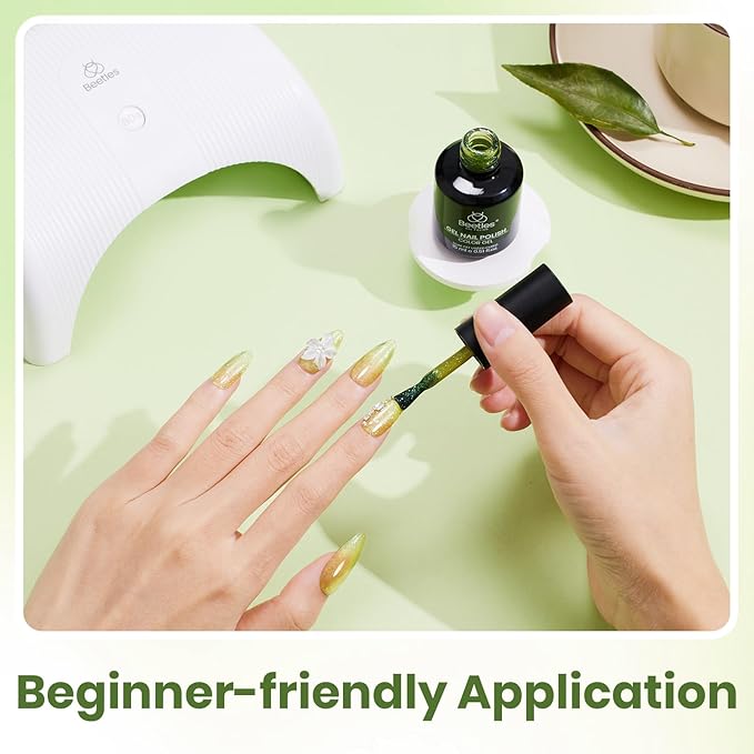 Beetles Green Gel Nail Polish, 15 ML Spring Pistachio Frappe Glitter Gel Nail Polish Pastel Color Shimmer Soak Off UV Gel Polish Salon DIY at Home Gift for Women