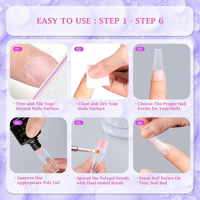 outopen 150pcs Long Straight Stiletto Coffin Nail Forms Thicken Clear Coffin Shape Nail Mold for Polygel Acrylic Extension Full Cover Fake Press On Nail Molds for Beginners DIY Manicure,15 Sizes
