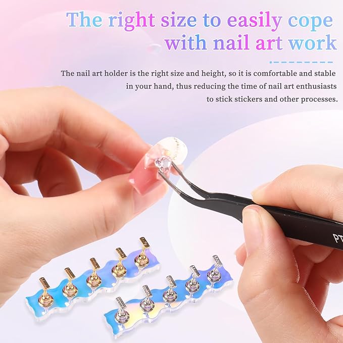 ANGNYA Nail Stand for Press on,2 Set Aurora Nail Holder for Painting Nails Press on Nail Stands with 96 Pcs Reusable Sticky Putty for Nail Art Display Home & Salon Use