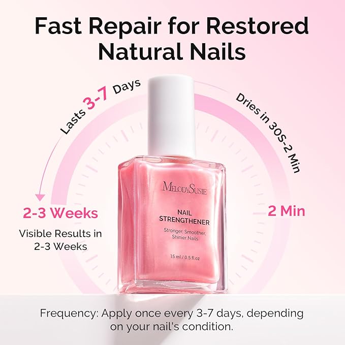 MelodySusie Nail Strengthener and Growth Treatment, 2-in-1 Ridge Filling Base Coat & Glossy Concealer Polish for Damaged Nail Repair and Healthy Shine,Gifts for Women Deep Sparkling Pink