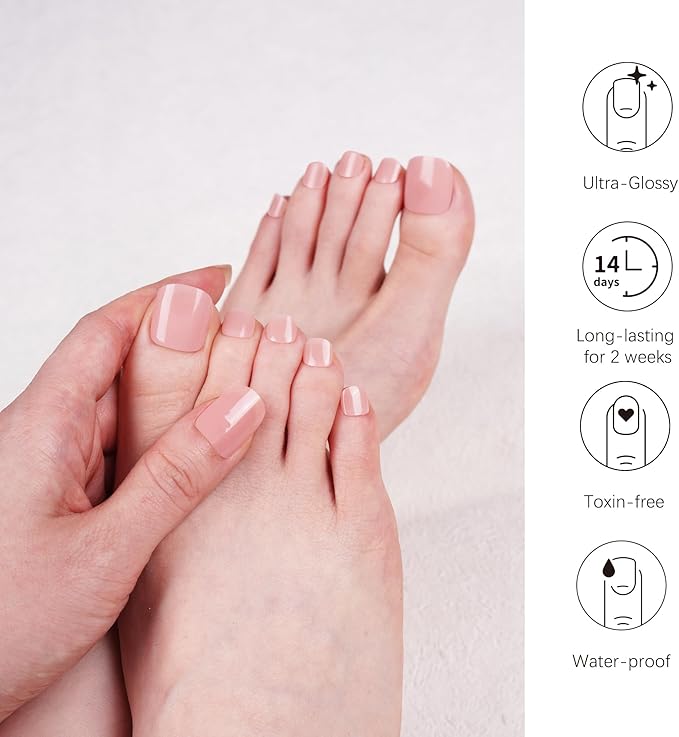 DANNI & TONI Semi Cured Gel Toenail Strips (Tint Nude) Natural Toenail Stickers Gel Pedi Wraps 37 Stickers
