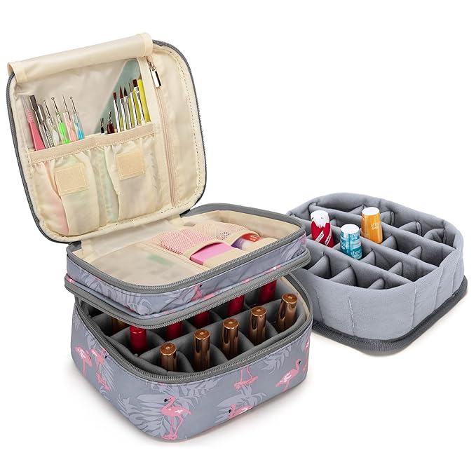 LUXJA Nail Polish Carrying Case - Holds 20 Bottles (15ml - 0.5 fl.oz), Double-layer Organizer for Nail Polish and Manicure Set, Flamingo