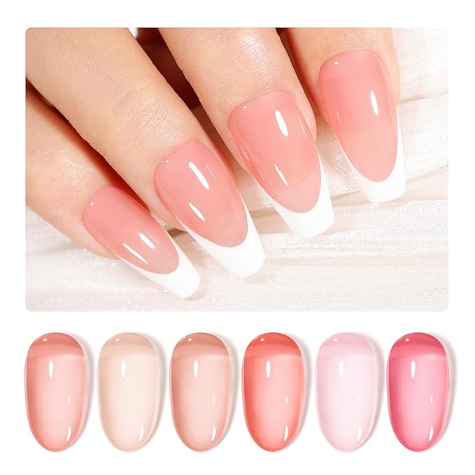 GELLEN Nude Gel Nail Polish, French Tip Gel Nail Polish Set Pink Jelly U V Gelpolish Soak off French Manicure Kit for Nail Art