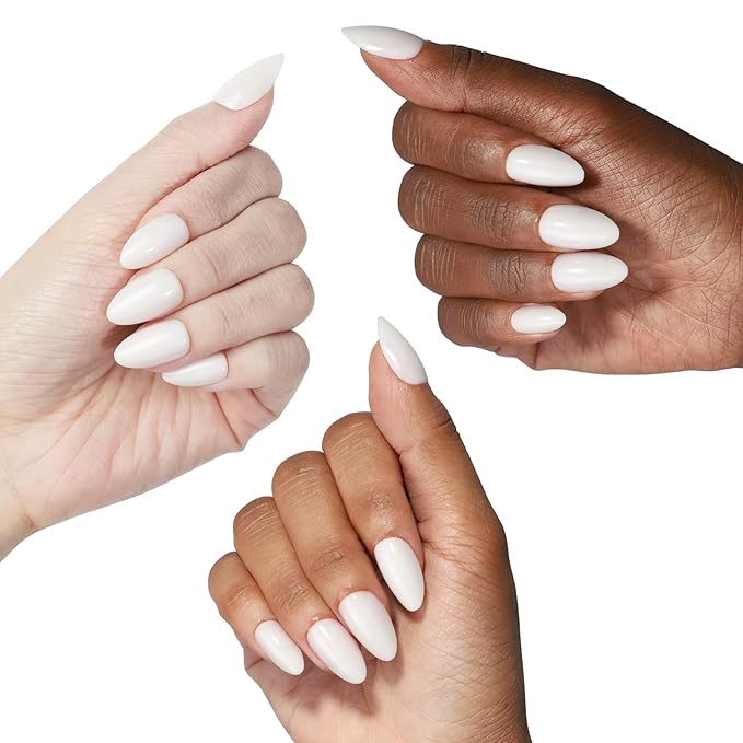 Milky Pink Gel Press On Nails Almond 16 Sizes 32pcs Short Fake Manicure Glossy for Daily Wear, Nail Glue Included (Ivory)