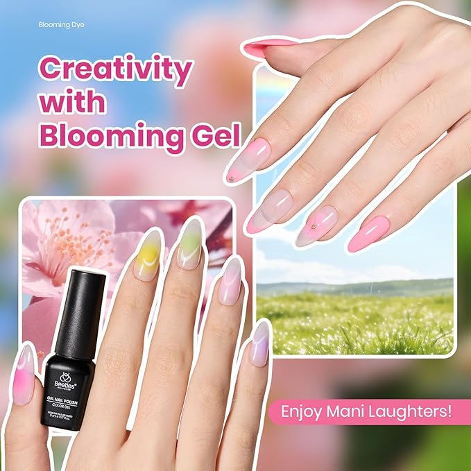 Beetles Spring Gel Polish Set - Blooming Dye Colleciton, 25 Pastel Colors with Blooming Gel Polish Set Yellow Pink Blue Purple with Base Top Coat Trendy Colors Uv LED Lamp Salon DIY at Home