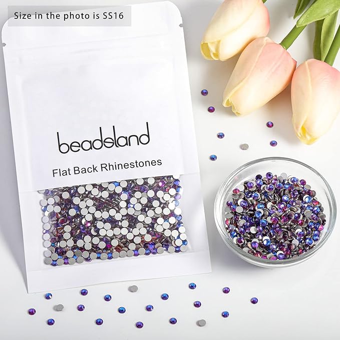 Beadsland 2880pcs Flat Back Crystal Rhinestones Round Gems for Nail Art and Craft Glue Fix,Purple Velvet,SS16,3.8-4.0mm