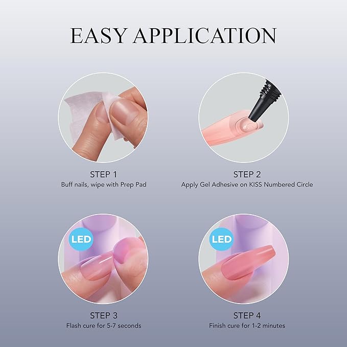 KISS Salon X-tend, Press-On Nails, Nail glue included, 'Keep It', Light White, Short Size, Oval Shape, Includes 30 Nails, 5Ml Led Soft Gel Adhesive, 1 Manicure Stick, 1 New Mini File, New Prep Pad