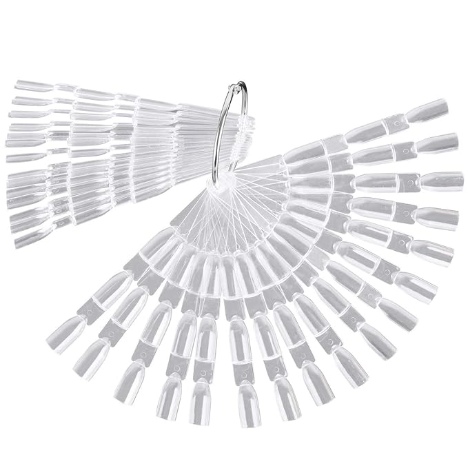 300 Tips Clear Nail Art Tip Sticks Fan Shaped Nail Wheel Display Practice Sticks Tool with Metal Split Ring