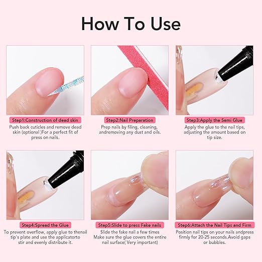 Curvlife Soft Quick Drying 10g Semi Solid Nail Glue with 10ml Remover with Cuticle Pusher Nail Art for Press On Nails Tips No Need for UV Lamp Long Lasting