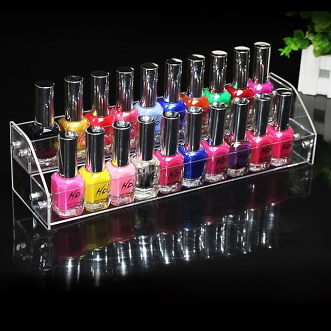 ZJchao 2 Layers Nail Polish Organizer, Clear Acrylic Nail Varnish Holder Display Stand Rack (Transparent, High-grade Quality, Tabletop Mount, Ideal for Cosmetics, 1.0