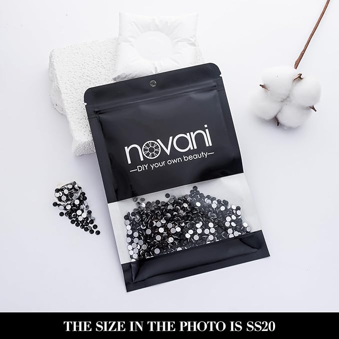 Novani 3000 Pieces Flatback Rhinestones Glass Round Gems Black Crystals for Nail Art DIY Crafts Clothes Shoes,SS20,4.6-4.8mm