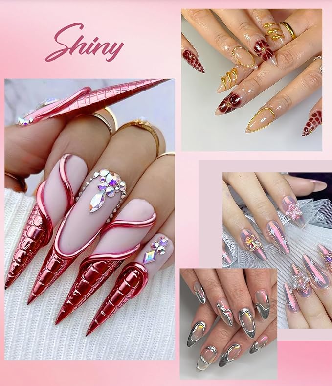Rose Gold Chrome Nail Powder - 15g 3D Nail Gel with White Pink Nail Chrome Powder Non-Sticky Clear 3D Sculpting Gel Hand Hard Gel Carving Gel for Nail Art Home DIY