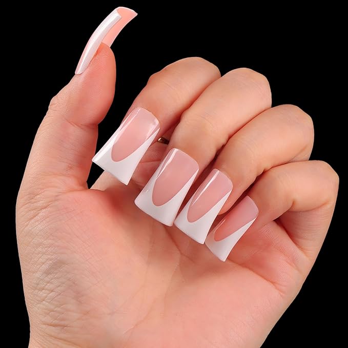 outopen 120pcs Duck Nail Tips Short Flesh Pink French Duck Tips Full Cover Fan Flare Duck Tips for Wide Press on Nail Crystal Duck Feet Nail Tips for Polygel Acrylic Extension, 12 Sizes