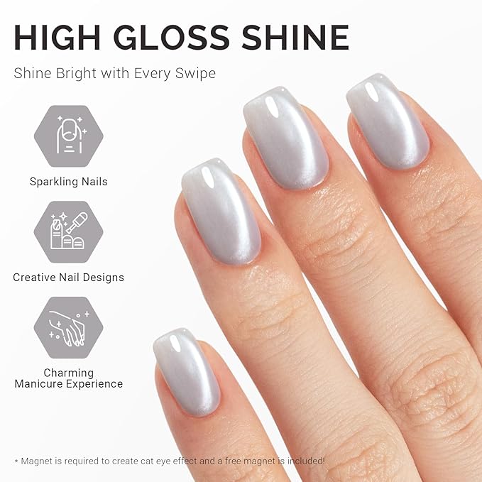 MelodySusie Jeweliver Cat Eye Gel Nail Polish, Bright Fine Silver Glitter Holographic Magnetic Nail Polish with Magnet, 0.5 Fl Oz, UV Nail Polish for Nail Art Manicure Salon DIY at Home G1080