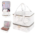 Nail Polish Organizer, Double Layer Nail Polish Storage Bag Carrying Case Holds 42 Bottles with Nail Dryer Lamp Portable Manicure kit supplies Organizer （White）