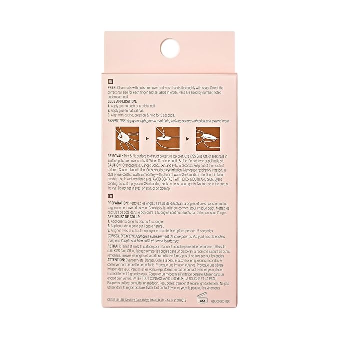 Goldfinger Trendy False Nails Kit, Long Almond Shape Design Nail, Elegant Nude Stripes Print, Ready to Wear Gel & Manicure Stick Included, Long-Lasting Convenient & Easy to Apply