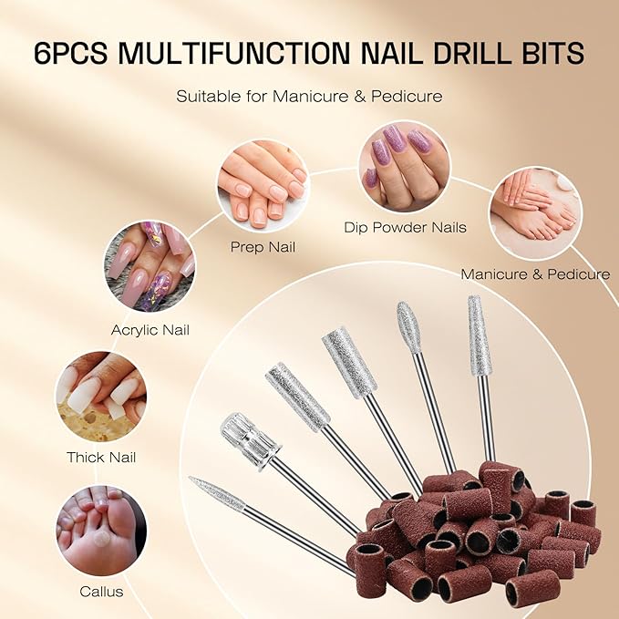 Electric Nail Drill File Machine: Professional 45000RPM Cordless Nail Tool with Stepless Speed Knob for Acrylic Gel Dip Powder Nails, Portable Manicure Pedicure Kit for Home Salon Use