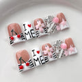 French Tip Press on Nails Handmade Short Duck 3D Flower Thick Acrylic Nails Cute False Nails with Lollipop Cherry Stars Designs White Glossy Fake Nail Sturdy Art Press on Nail 10Pcs(S)