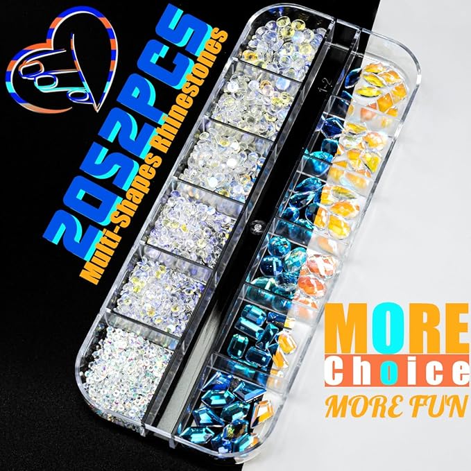 Aurora Nail Art Rhinestones Clear Moonlight Nail Charms Multi Shapes Aurora Flatback Rhinestones Big Gems Round Beads K9 Glass Crystals Diamonds Jewels for Nails Faces Makeup