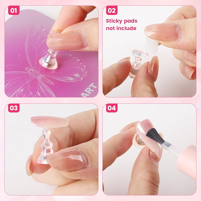 TADOPRO Nail Art Stand for Press Ons Fake Nail Tip Holder for Painting Nails Acrylic Nail Display Practice Kit with Magnetic Metal Base Nail Art Supplies Home DIY & Salon Use（pink02）