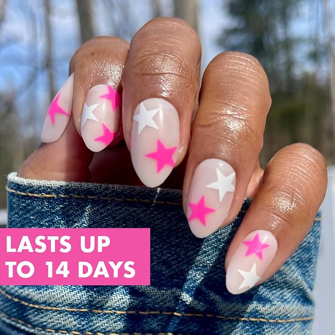 Olive & June Maximalist Instant Mani Press-On Nails (Glue) | 42 Fake Nails, 21 Sizes | Non-Toxic, Long-Lasting Big, Bold Gorgeous Realistic Look | Salon-Quality | Medium, Almond | Neon Star Mixed Pack