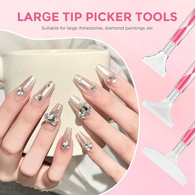 Rhinestone Picker Tool Kit: 2Pcs Rhinestone Picker Handle, Dual-Ended Rhinestones Applicator Bedazzling Tools Pen with 12 Upgraded Plastic Replacement Tips, Clay Nail Art Craft (Red)