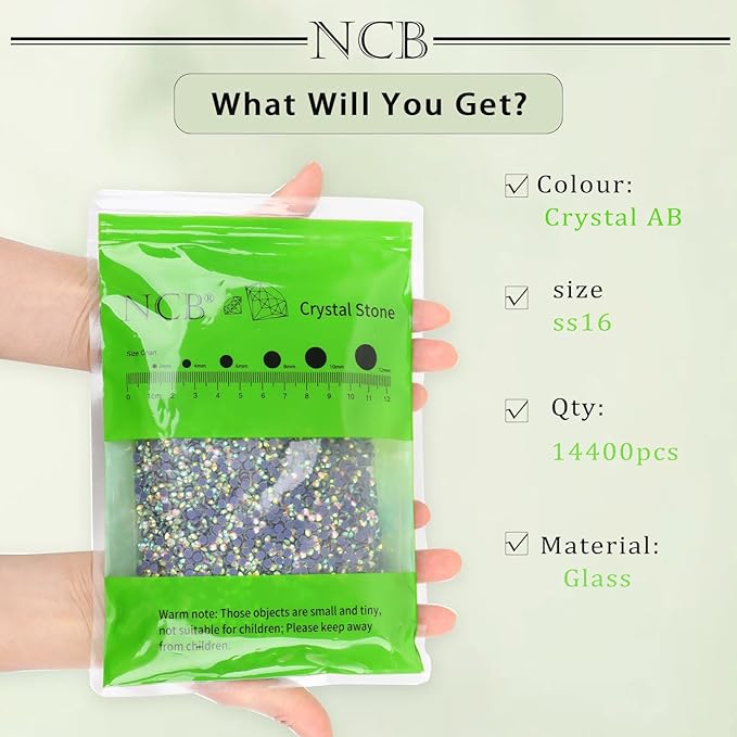 NCB 14400pcs Hotfix Crystal Rhinestones for Clothes Crafts, Hot Fix Bulk Flatback Crystals, Iron on Hotfix for DIY Decoration 100 Gross (Crystal AB, ss16/14400pcs)