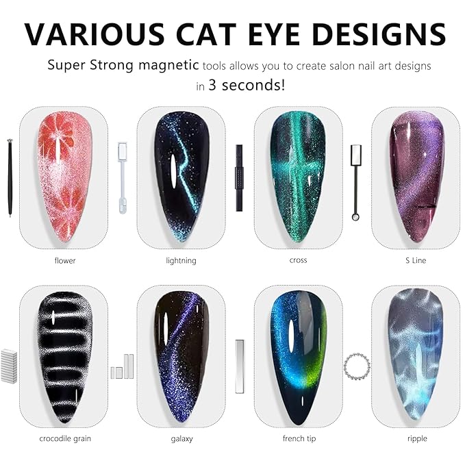 46Pcs Cat Eye Nail Magnet Tool Set, Cat Eye Heart Magnets for Nails, Double-Head Nails Magnet Stick, Round Magnetic Beads, Heart Cat Eye Gel Polish Magnets Tools for Women DIY Manicure