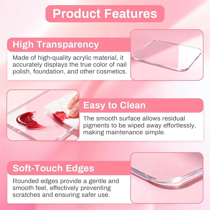 Acrylic Nail Art Palette - Transparent Nail Gel Polish Paint Mixing Pallet Design Plate For Nail Art Foundation Makeup Mixing Tray Display Stand Manicure Tools Supplies Accessories(3.15"×4.72"