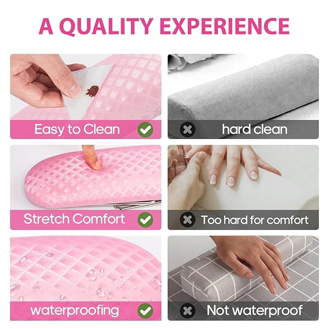 AORAEM Nail Arm Rest, Microfiber Leather Manicure Hand Pillow Professional Nail Rest Cushion Table Desk Station for Salon Use (Pink)