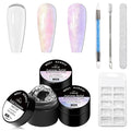 MEET ACROSS Gel Builder Kit: Self-Levelling, Long Lasting Extension Hard Gels for Strengthener, Broken Nails Repair Gel Kit with Nail Forms, Cuticle Pusher, Nail File and Brush Pen