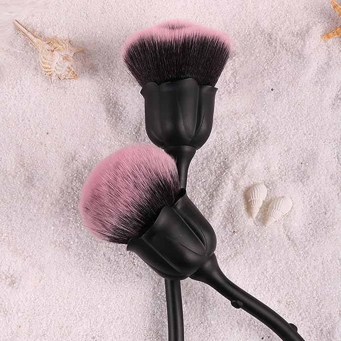 WOKOTO 2pcs Black Rose Shape Nail Dust Brushes Make Up Brush Set Nail Art Powder Remover Soft Foundation Brush Cleaning Dust Cleaner Brush For Nail Trimming Cleaning Tools For Nails Make Up