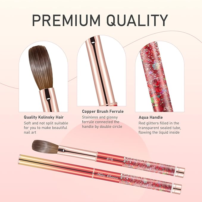 Acrylic Nail Brush Size 14, 100% Real Kolinsky Nail Brush for Acrylic Powder Application, Handmade Women Manicure Nail Extension Tool for Professional DIY Home Salon and Beginner