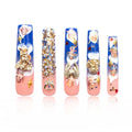 LOVFUL Press on Nails the Palace of Murals | Handmade with Full Covered Crystals | Reusable Fake Nails | Square | H174-S, pink