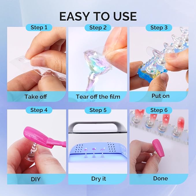 MelodySusie Nail Stand for Press Ons, 2 Sets Blue Acrylic Magnetic Base for Painting Display Holder with Reusable Adhesive Putty for Home DIY Salon Supplies