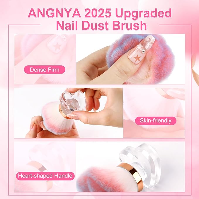 ANGNYA Nail Dust Brush, Rose-shaped Head and Heart-shaped Handle Dust Brush for Nails, Fluffy Dust Powder Remover Makeup Duster Cleaner Brush Acrylic Nail Tools