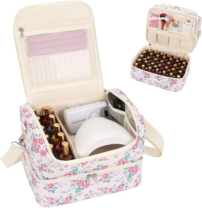 CUBETASTIC Nail Polish Organizer, Nail Supplies Storage Case Holds 45 Bottles Nail Polish & Nail Lamp, Travel Nail Tech Carrying Bag, Nail Kit Bag For Nail Stuff & Manicure Tools