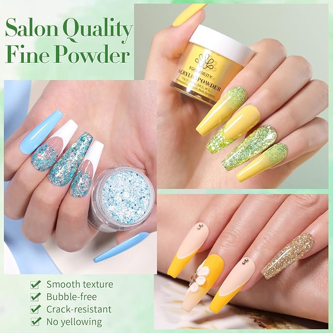 Born Pretty Acrylic Powder Set 36 Colors Spring Summer Acrylic Nail Powder Nude Pink Red Green Blue Purple Yellow Professional Polymer 3D Nail Art Kit for French Extension Carving Valentines Day Gift