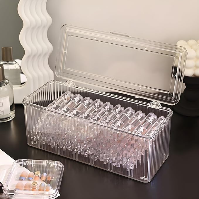 14 Pcs 2.9" Press On Nail Packaging Box, Press on Nail Storage Boxes with 60 Pcs Adhesive Double Sided Tape Artificial False Nail Box Organizer Fake Nail Case Display Clear Nail Packaging Boxes