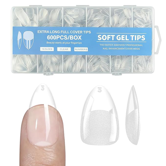 Almond False Nail tips-Half matte nail extension tips full cover almond nail tip kit press on 10 sizes 600pcs pre-shaped Almond nail tips set false nail tips for nails Salon Or Home DIY